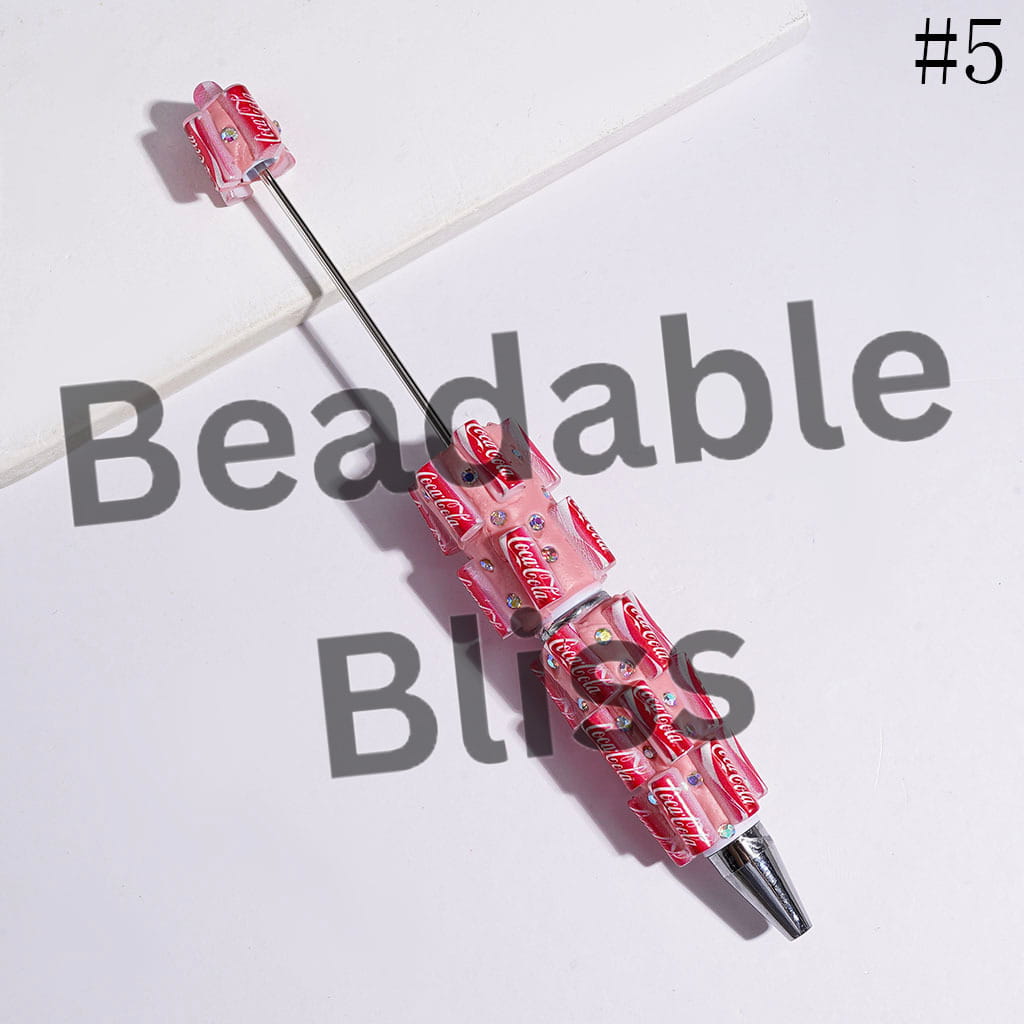 Beadable Clay Pens with Soda Carbonated Soft Drinking Can and AB Rhinestones, Diverse Designs