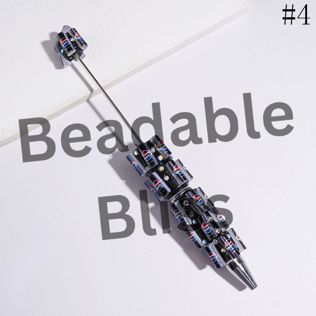 Beadable Clay Pens with Soda Carbonated Soft Drinking Can and AB Rhinestones, Diverse Designs