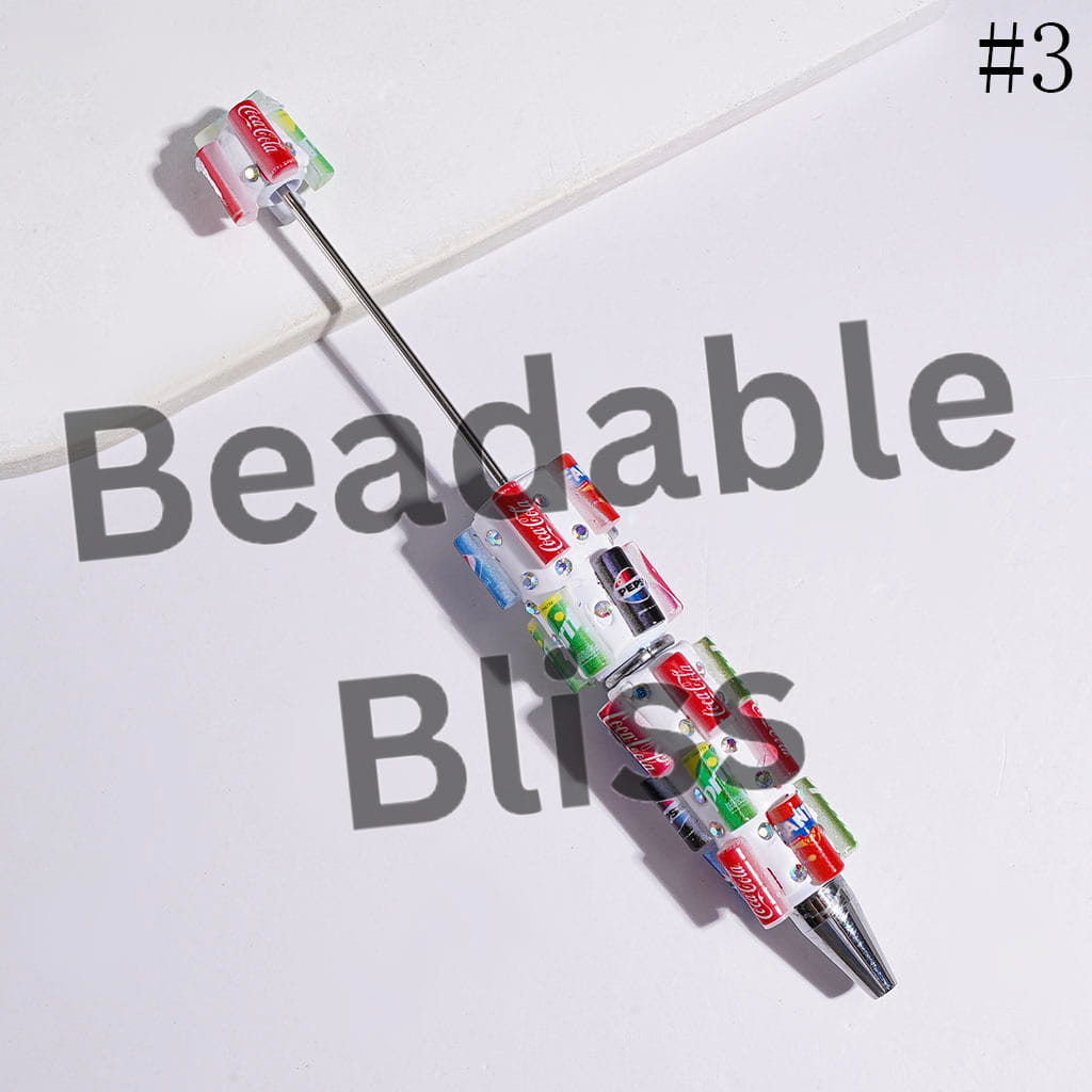 Beadable Clay Pens with Soda Carbonated Soft Drinking Can and AB Rhinestones, Diverse Designs