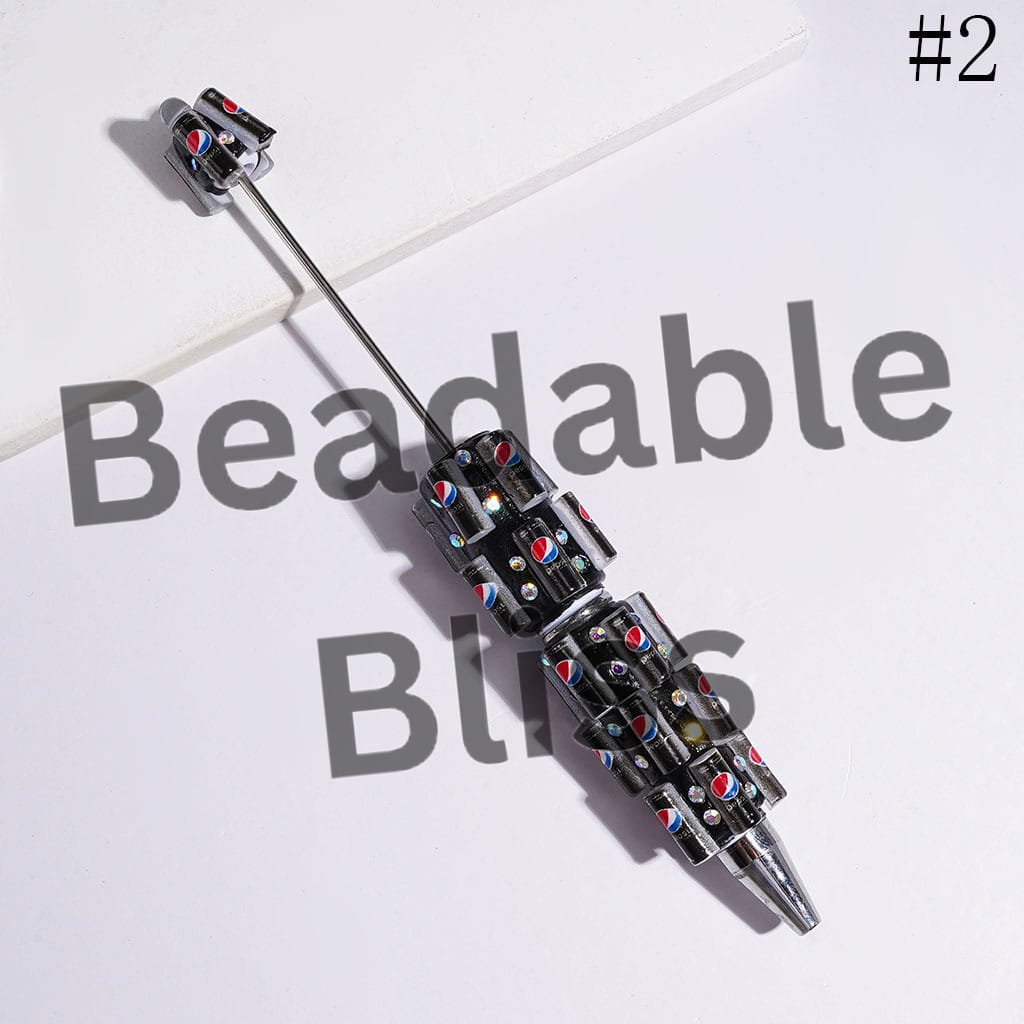 Beadable Clay Pens with Soda Carbonated Soft Drinking Can and AB Rhinestones, Diverse Designs