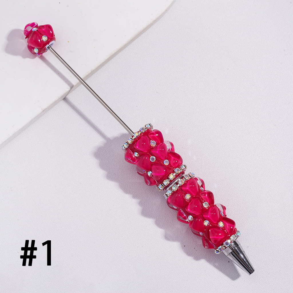 Clear Heart Design with AB Rhinestone Chains in Fluorescent Color Beadable Clay Pens