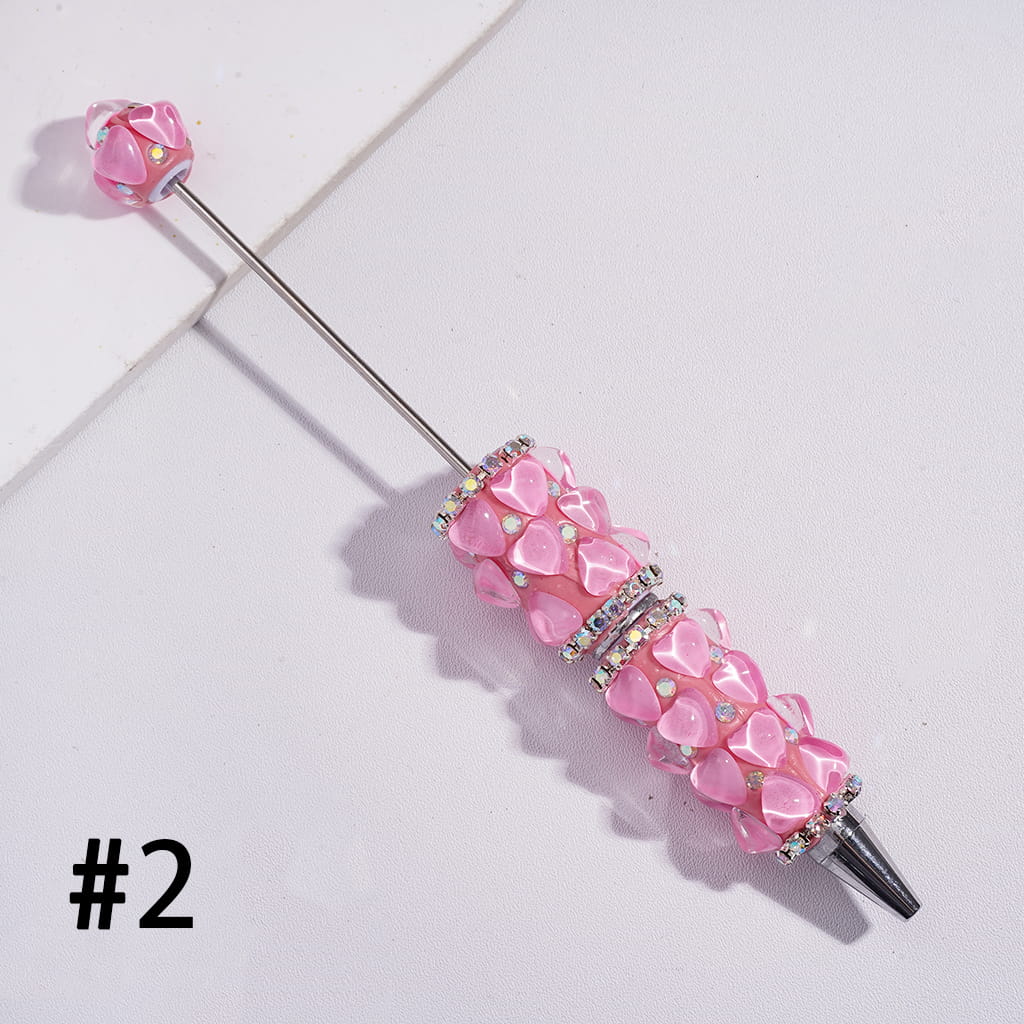 Clear Heart Design with AB Rhinestone Chains in Fluorescent Color Beadable Clay Pens