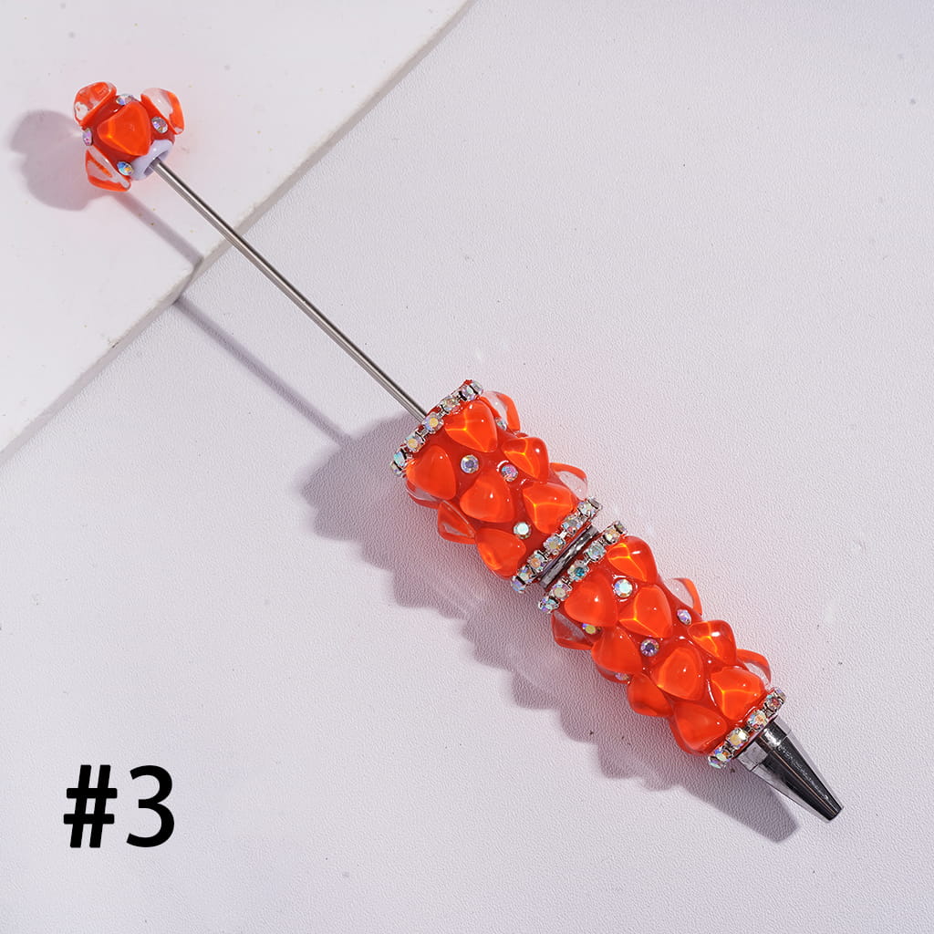 Clear Heart Design with AB Rhinestone Chains in Fluorescent Color Beadable Clay Pens