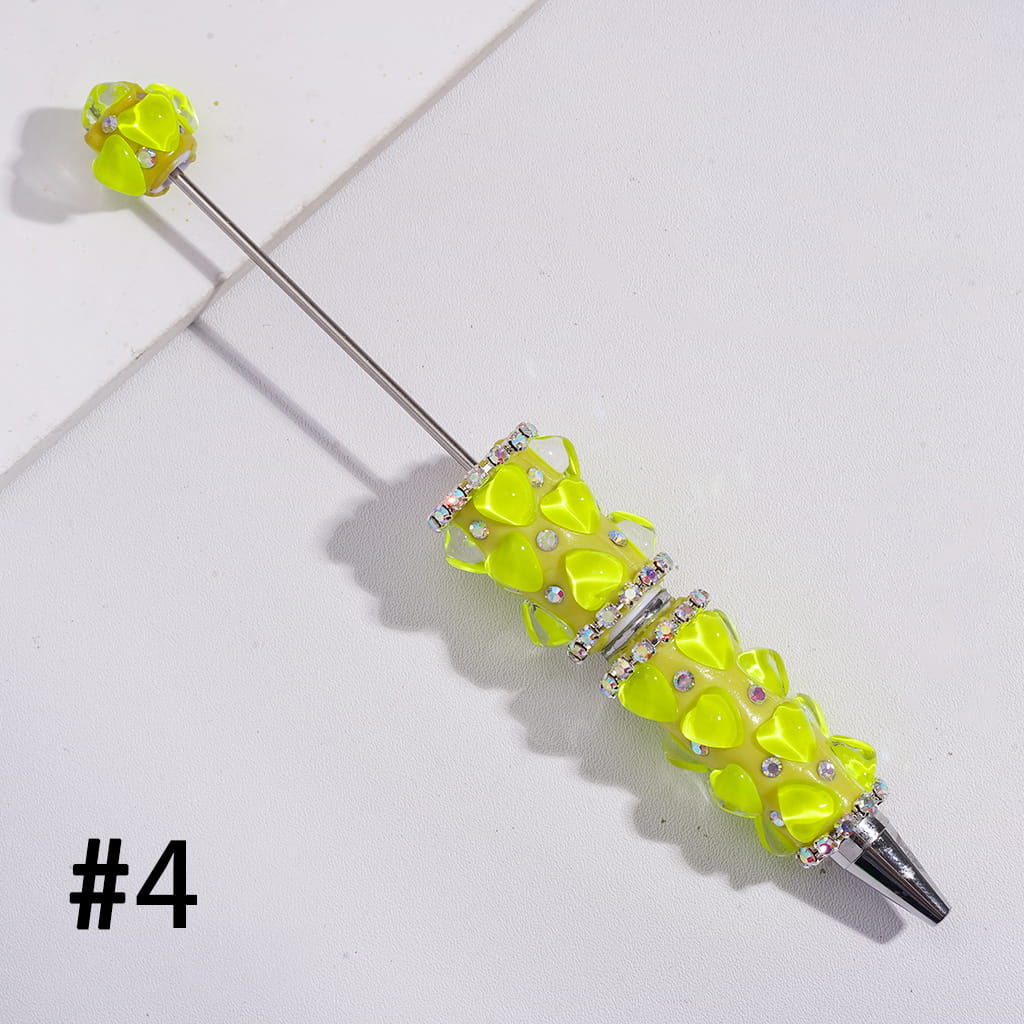 Clear Heart Design with AB Rhinestone Chains in Fluorescent Color Beadable Clay Pens