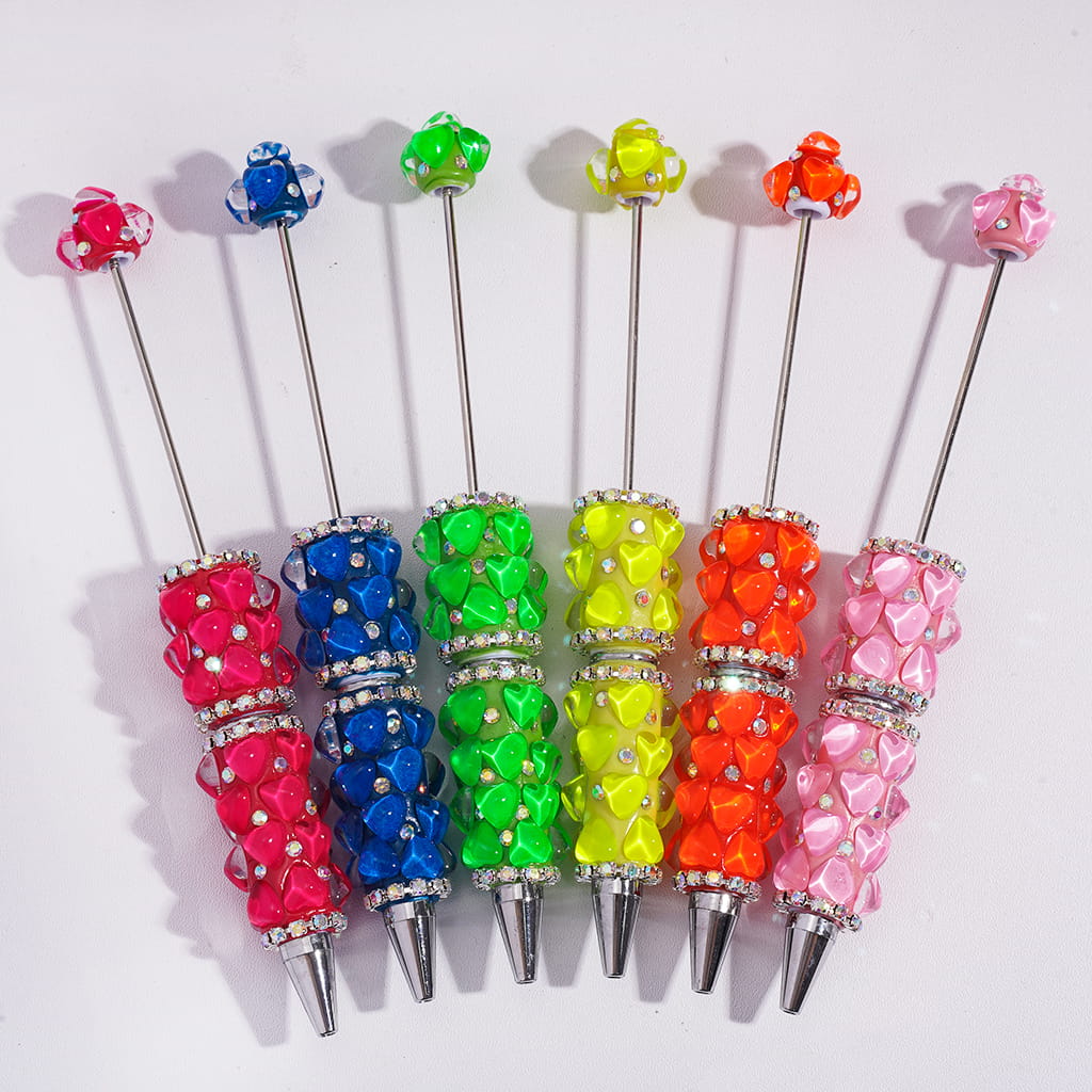 Clear Heart Design with AB Rhinestone Chains in Fluorescent Color Beadable Clay Pens