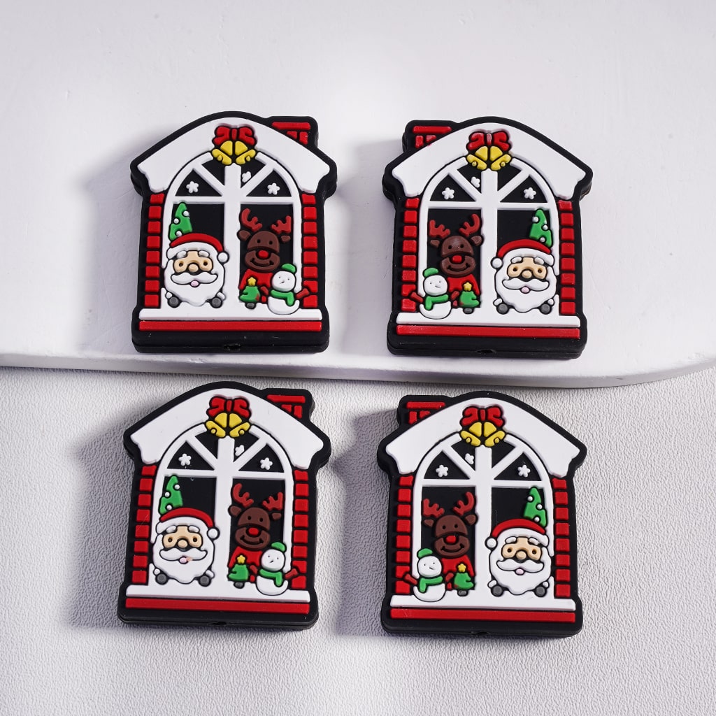 Santa Father, Deer & Snowman in Christmas House Silicone Focal Beads