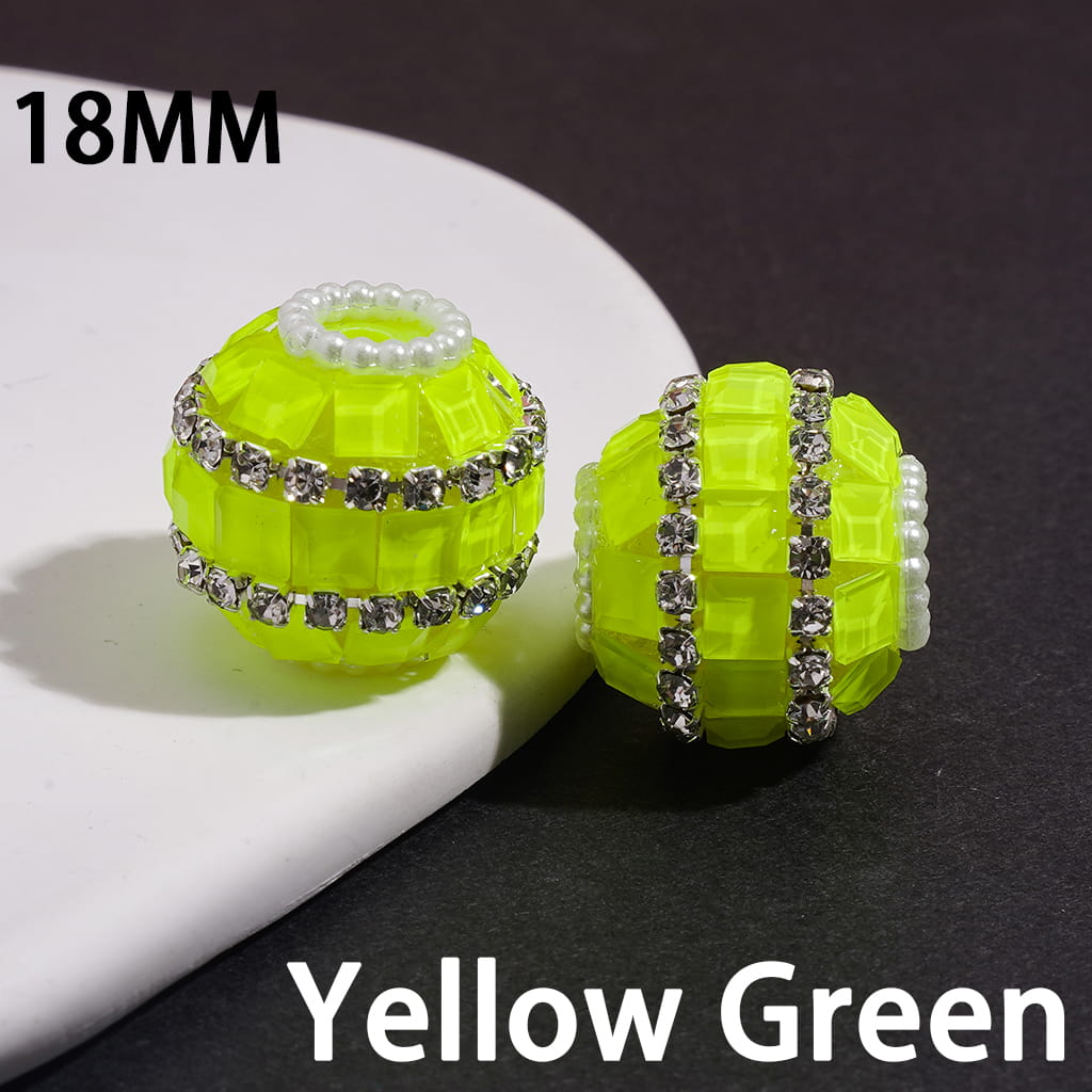 Square Clear Rhinestone & White Pearl Chains Neon Colors Handmade Acrylic Beads 18MM