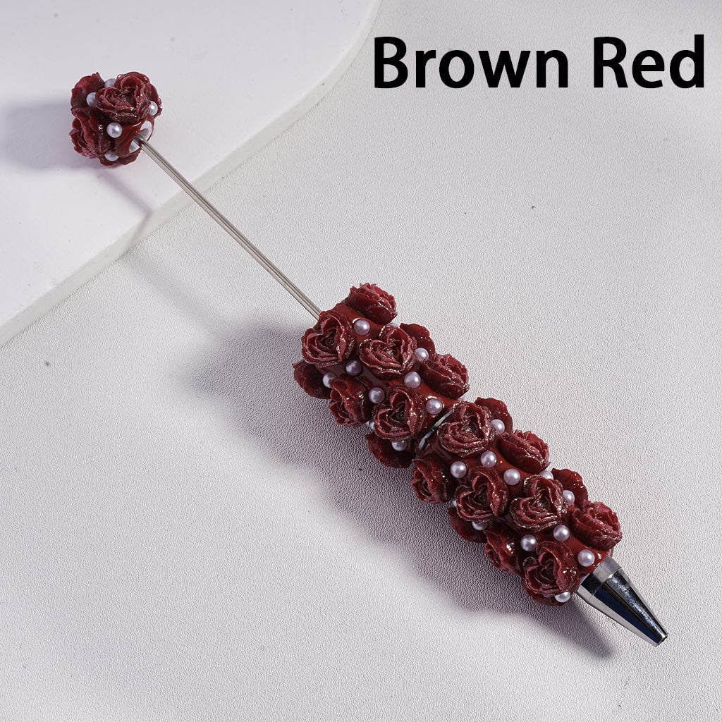 Luminous Heart Shaped Cute Mini Rose Flower Design with White Pearls Beadable Clay Pen