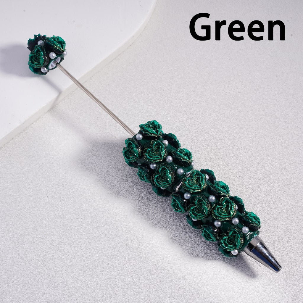 Luminous Heart Shaped Cute Mini Rose Flower Design with White Pearls Beadable Clay Pen