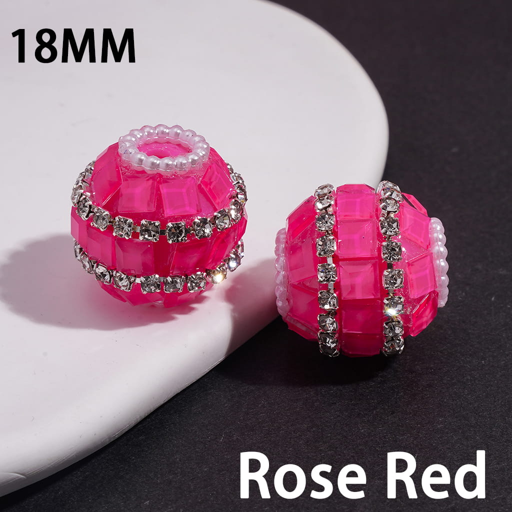 Square Clear Rhinestone & White Pearl Chains Neon Colors Handmade Acrylic Beads 18MM