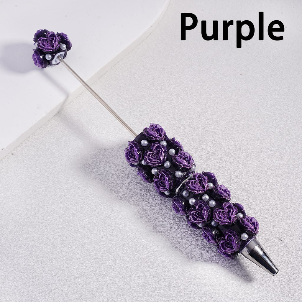 Luminous Heart Shaped Cute Mini Rose Flower Design with White Pearls Beadable Clay Pen