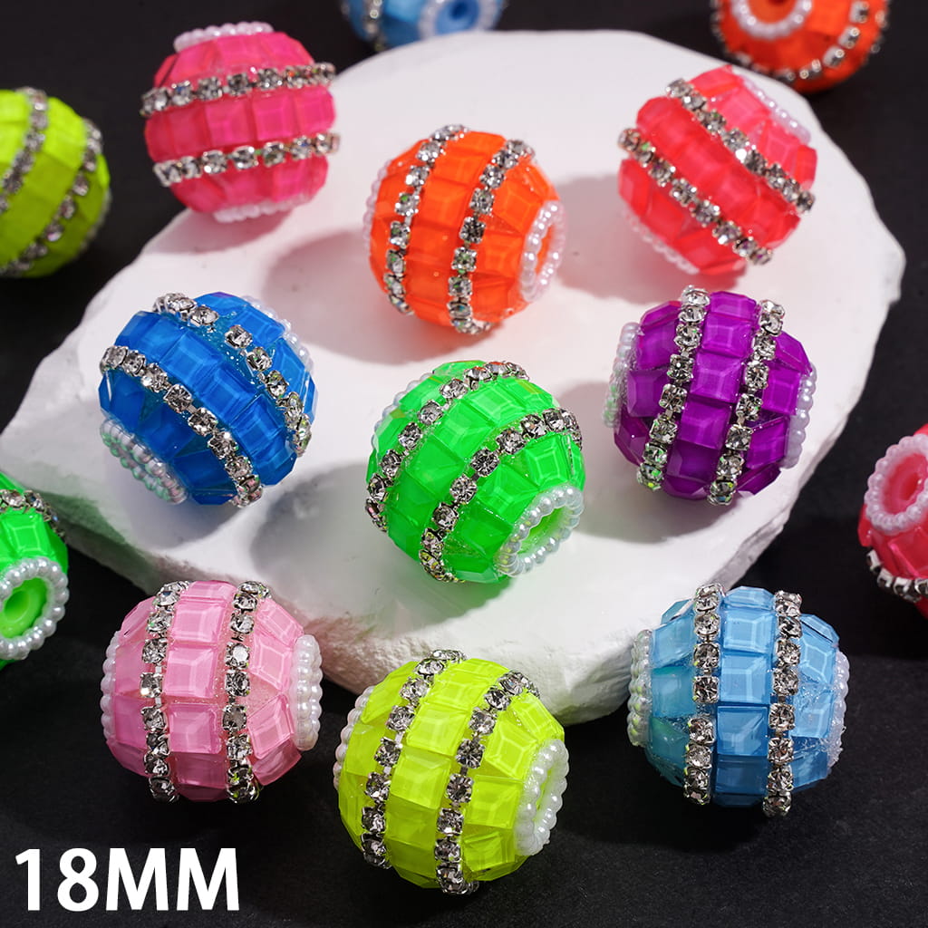 Square Clear Rhinestone & White Pearl Chains Neon Colors Handmade Acrylic Beads 18MM