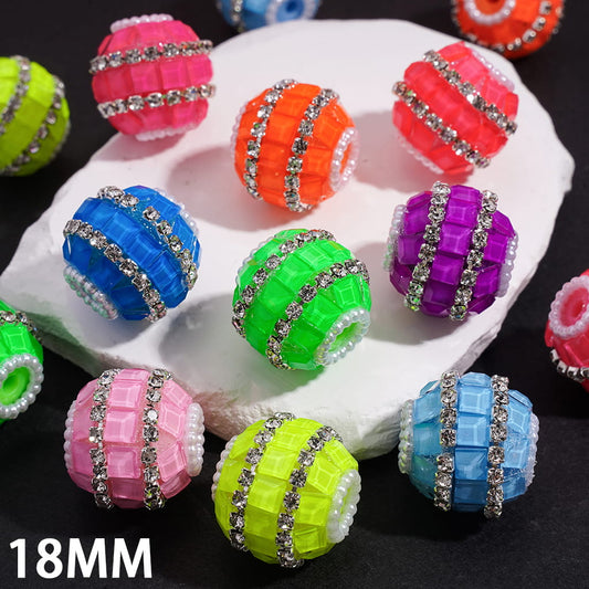Square Clear Rhinestone & White Pearl Chains Neon Colors Handmade Acrylic Beads 18MM