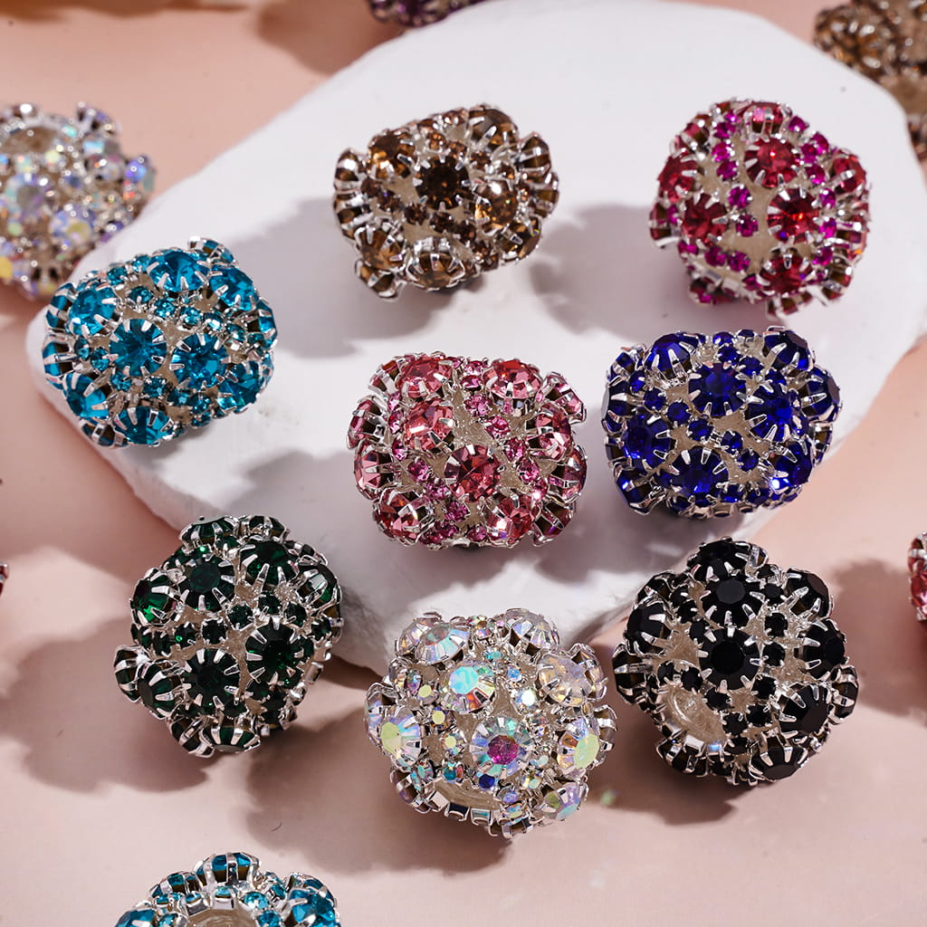 Silver Alloy Claw Setting with Colorful Rhinestones Handmade Acrylic Beads 22MM, Random Mix