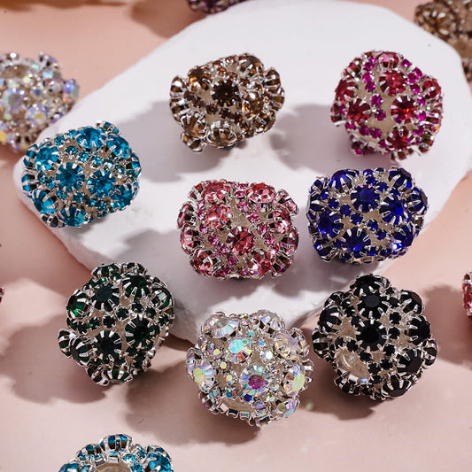 Silver Alloy Claw Setting with Colorful Rhinestones Handmade Acrylic Beads 22MM, Random Mix