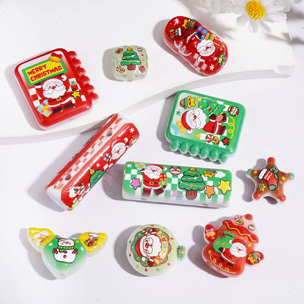 Acrylic Beads and Pendants Christmas Series, Various Style and Shapes, Random Mix
