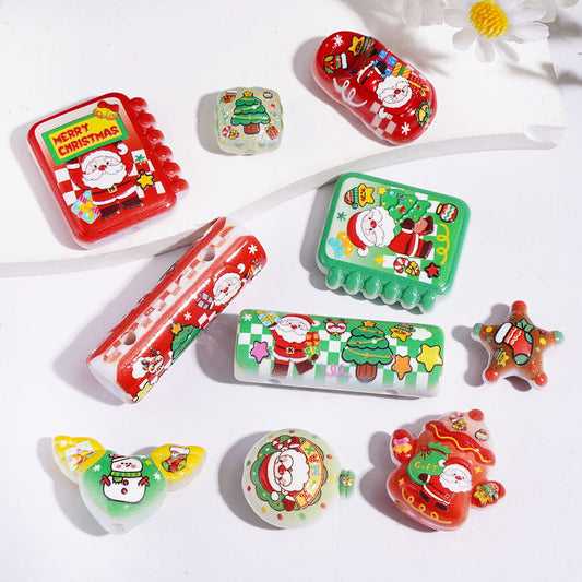 Assorted Christmas Theme Acrylic Beads & Pendants Santa Claus, Christmas Tree, Snowman & Holiday Charms, Various Style and Shapes Random Mix
