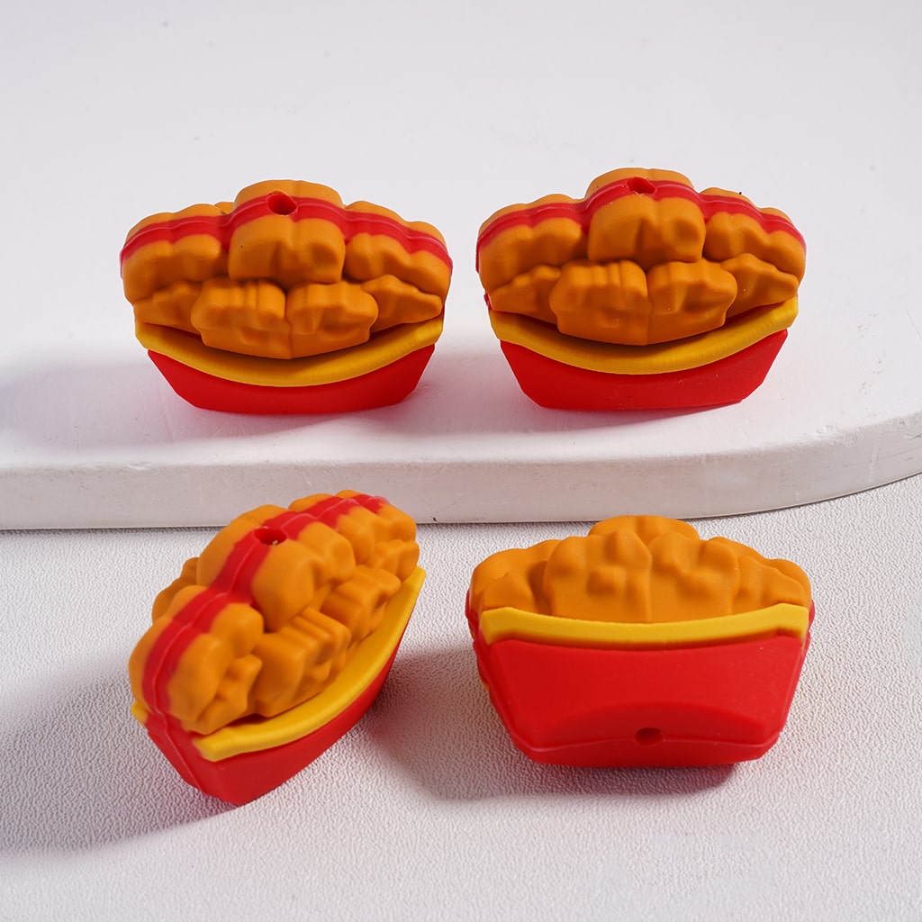 3D French Fries, Chicken Nuggets & Taco Fast Food Theme Silicone Focal Beads