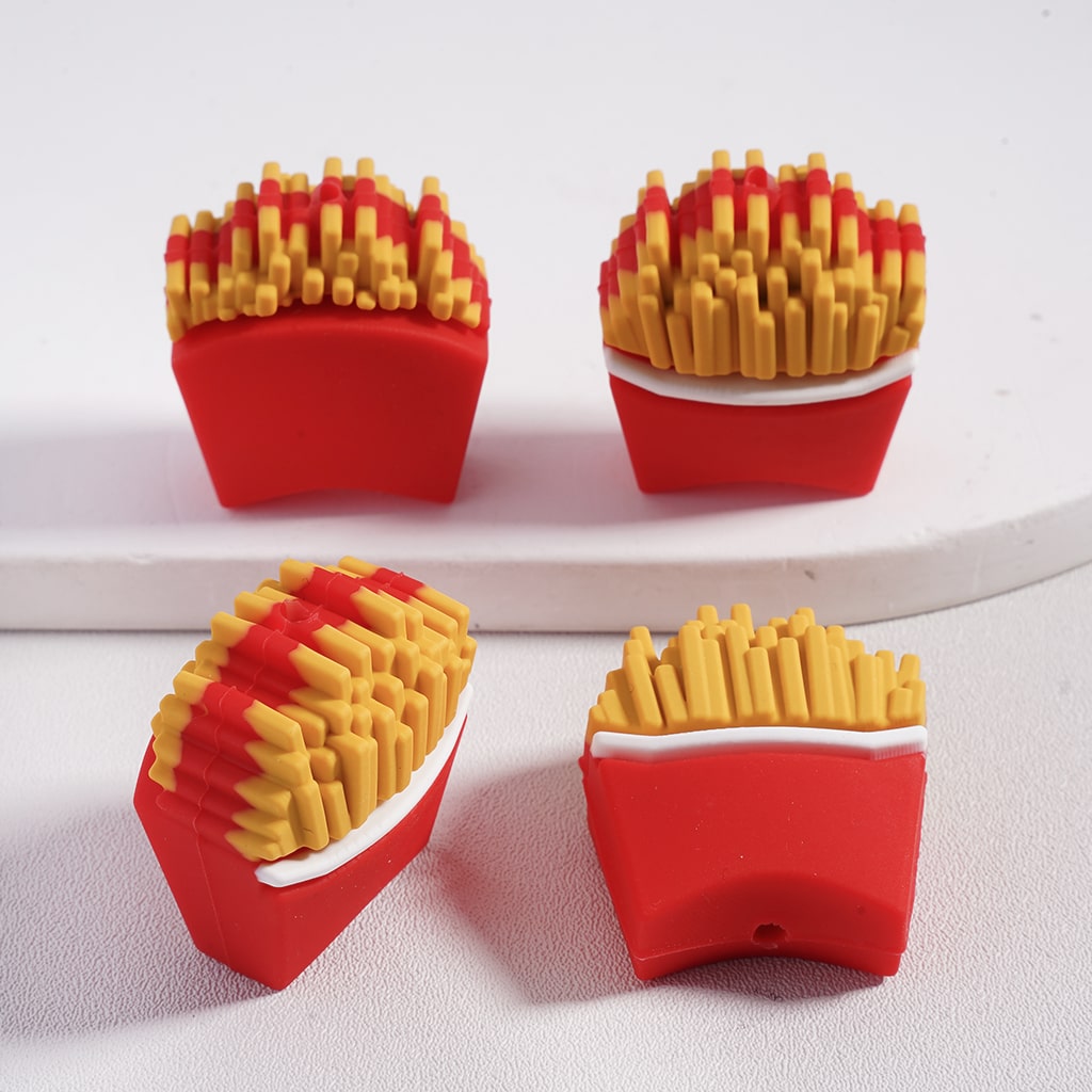 3D French Fries, Chicken Nuggets & Taco Fast Food Theme Silicone Focal Beads