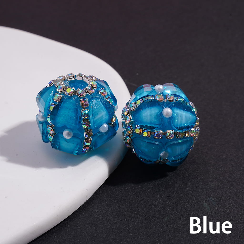 Handmade Silver Alloy Flower & Round Ring with Drop Water Effect, Neon Colors Acrylic Beads 22MM Random Mix