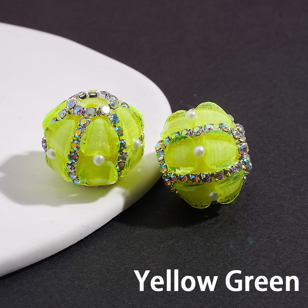 Handmade Silver Alloy Flower & Round Ring with Drop Water Effect, Neon Colors Acrylic Beads 22MM Random Mix