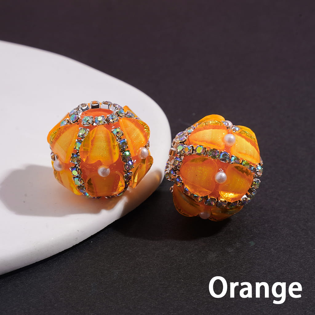 Handmade Silver Alloy Flower & Round Ring with Drop Water Effect, Neon Colors Acrylic Beads 22MM Random Mix