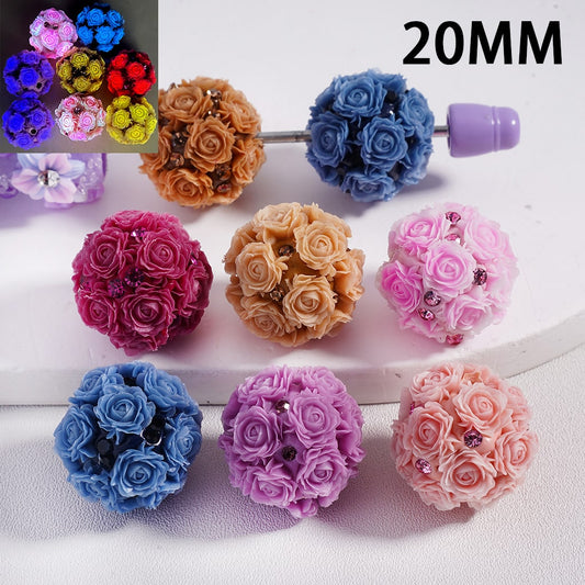 Luminous Mini Rose Cute Flowers Shiny Rhinestones Round Clay Beads 20MM, Random Mix