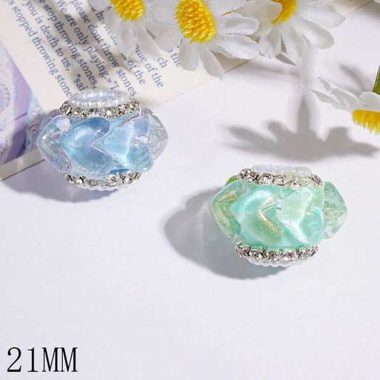 Plump Hearts Hand-Made Acrylic Beads with Gold Glitter, Clear Rhinestone & White Pearl Chain Random Mix