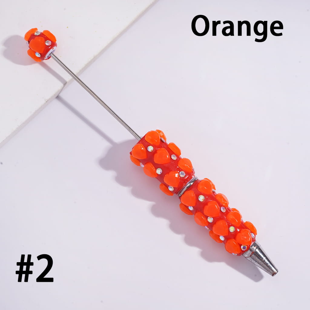 Fluorescent Beadable Clay Pens with Multi-Face Heart & AB Rhinestone Design