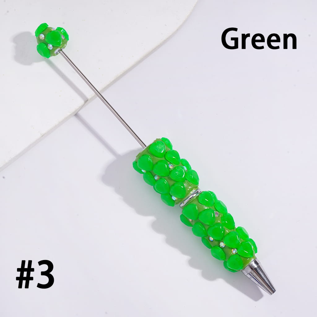 Fluorescent Beadable Clay Pens with Multi-Face Heart & AB Rhinestone Design