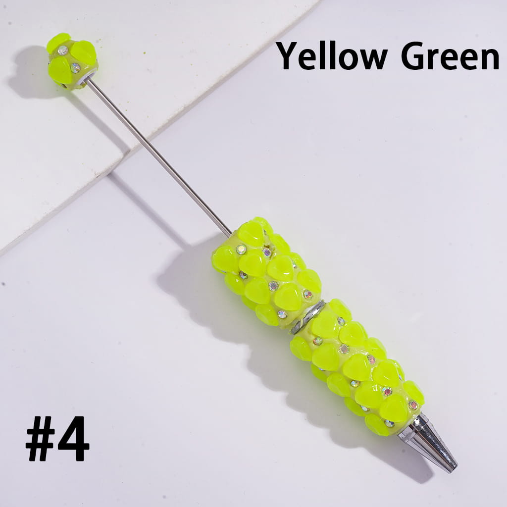 Fluorescent Beadable Clay Pens with Multi-Face Heart & AB Rhinestone Design