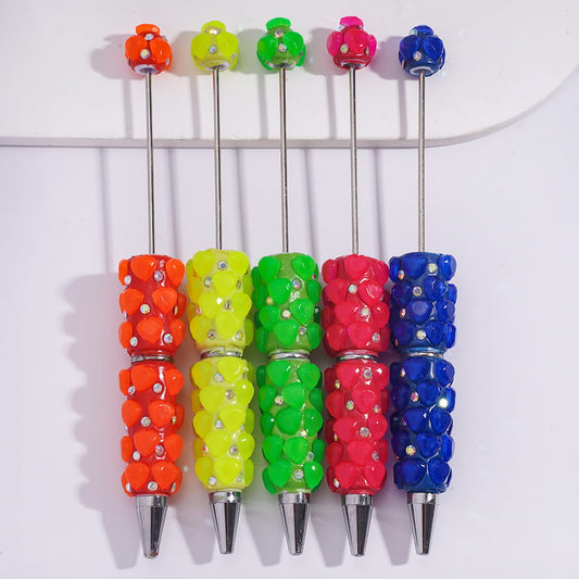 Fluorescent Beadable Clay Pens with Multi-Face Heart & AB Rhinestone Design