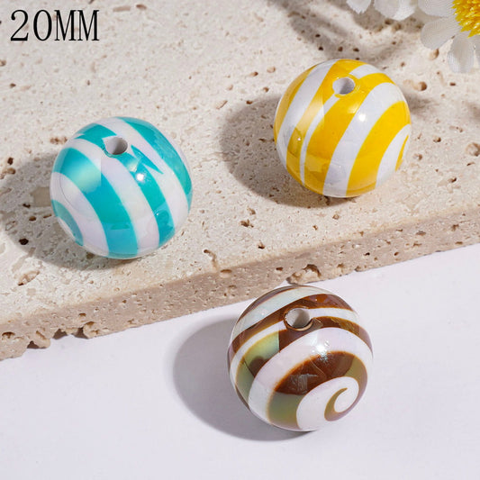 UV Coated Colorful Swirl Stripe Round Acrylic Beads for Bracelets, Candy Spiral Pattern, 20MM, Multi Colors Random Mix