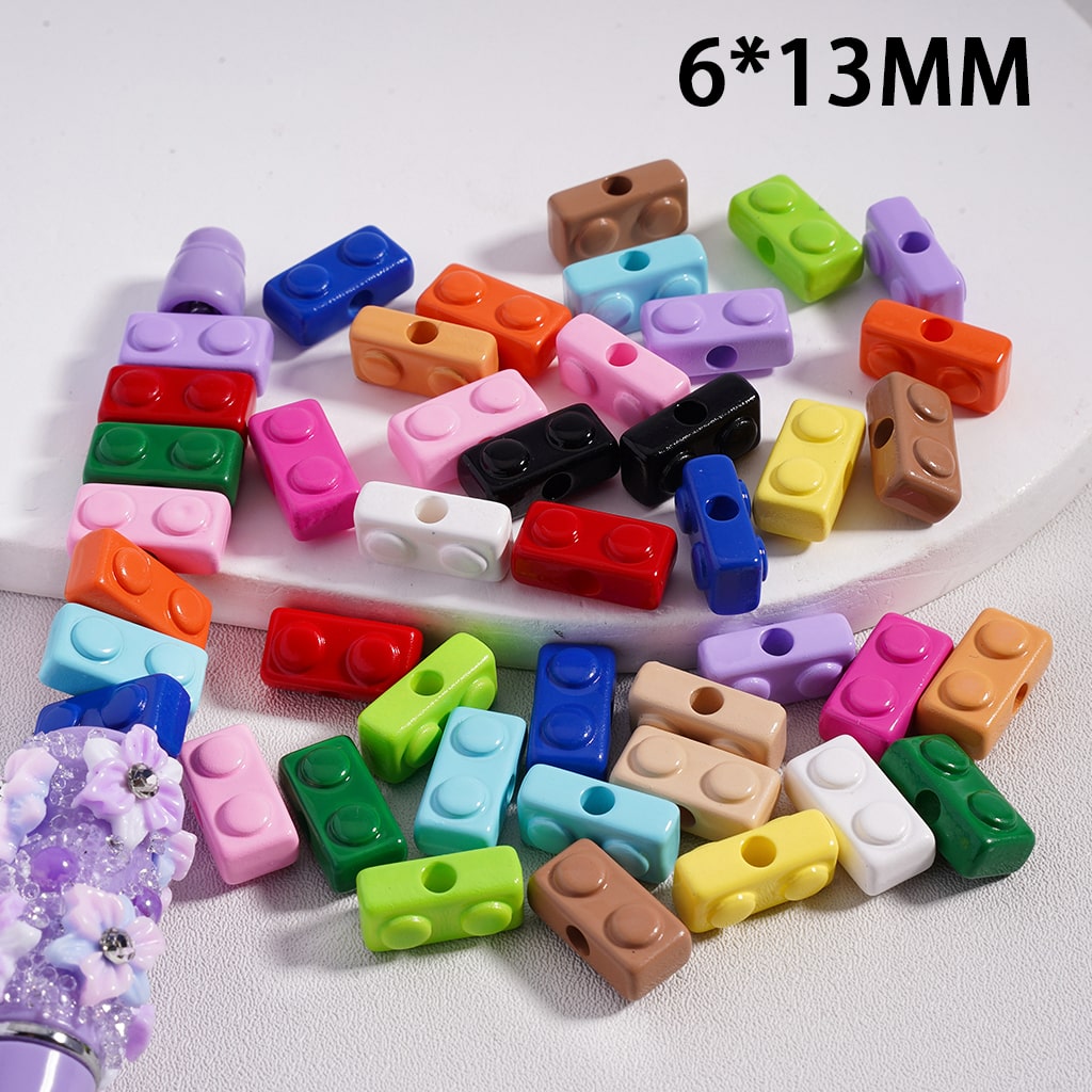 Mini Building Block Toy Acrylic Beads in Solid Color, 6*13MM (Single Color is available for 500pcs(Whole Bag)Only) Ramdom Mix