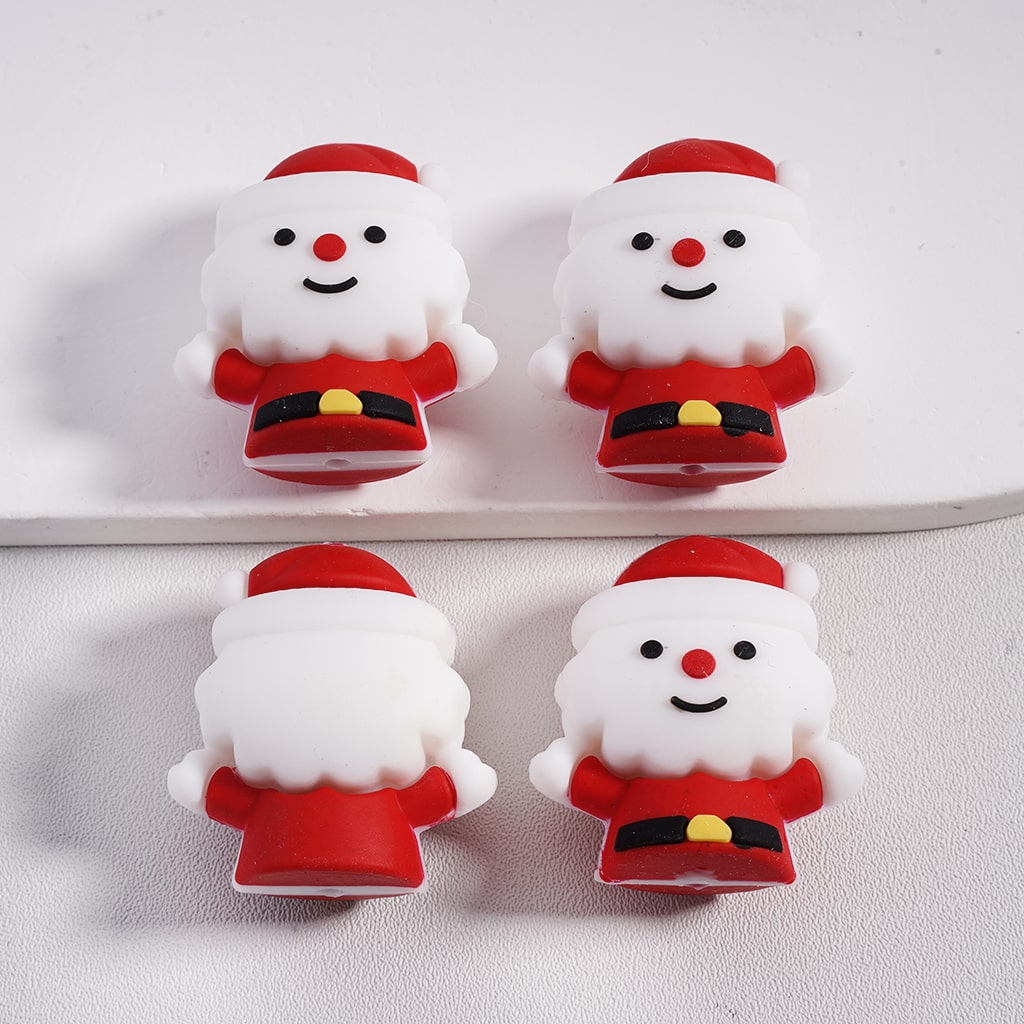 3D Cute Father Christmas Sant with Red Hat Silicone Focal Bead
