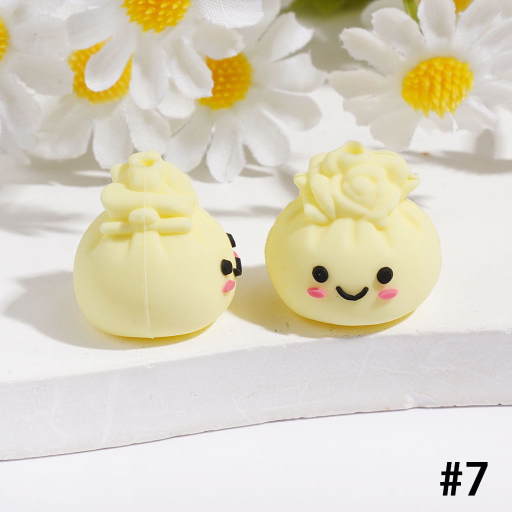 3D Smiling Dumpling with Rose Flower Silicone Focal Beads, Multi-Color