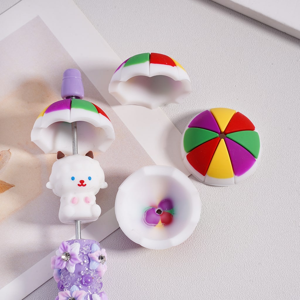 3D Cute Colorful Umbrella Design Silicone Focal Beads Random Mix