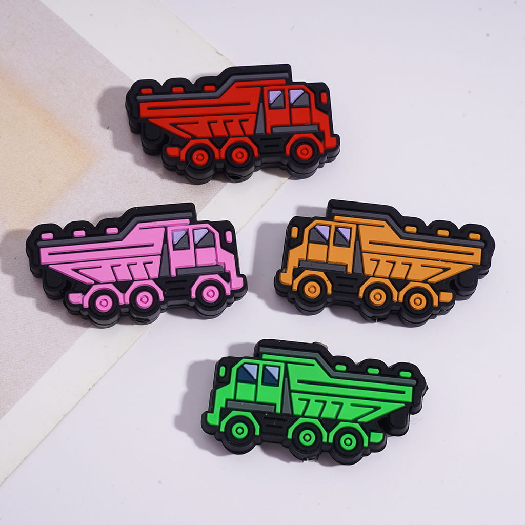 Cute Dump Trucks in Assorted Colors Silicone Focal Beads Random Mix