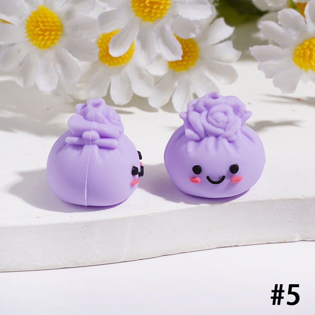3D Smiling Dumpling with Rose Flower Silicone Focal Beads, Multi-Color