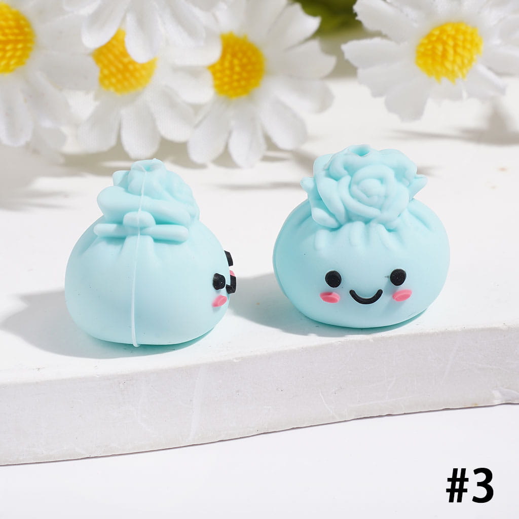 3D Smiling Dumpling with Rose Flower Silicone Focal Beads, Multi-Color