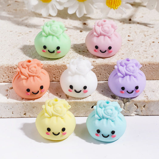 Cute Smiling Face Flower Dumpling Silicone Focal Beads 25MM Random Mix