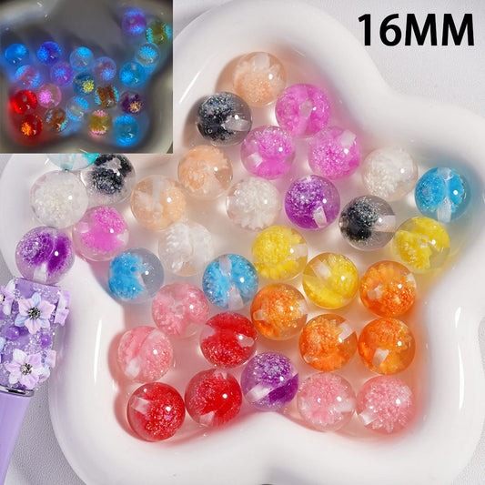 Luminous Glitter Daisy Flower Multi-Color Petals Clear Round 16mm Acrylic Beads