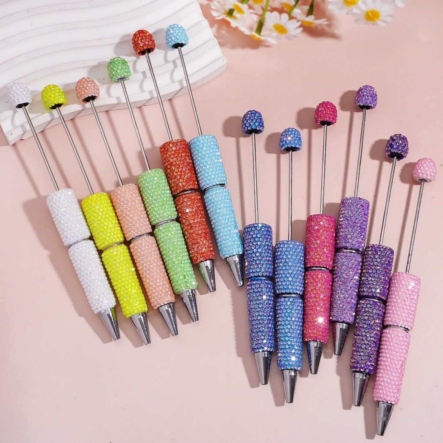 Sparkling Iridescent Rhinestones Fully Covered Beadable Clay Pens Random Mix