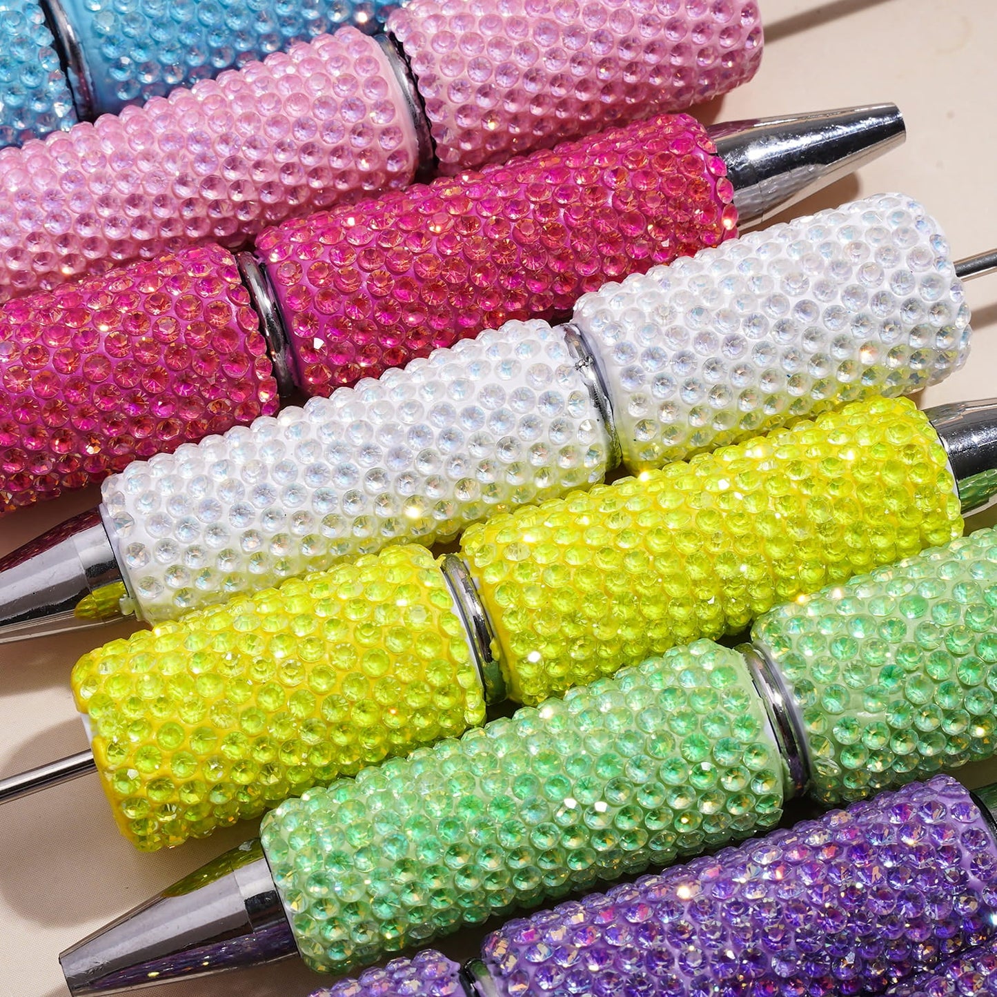 Sparkling Iridescent Rhinestones Fully Covered Beadable Clay Pens Random Mix