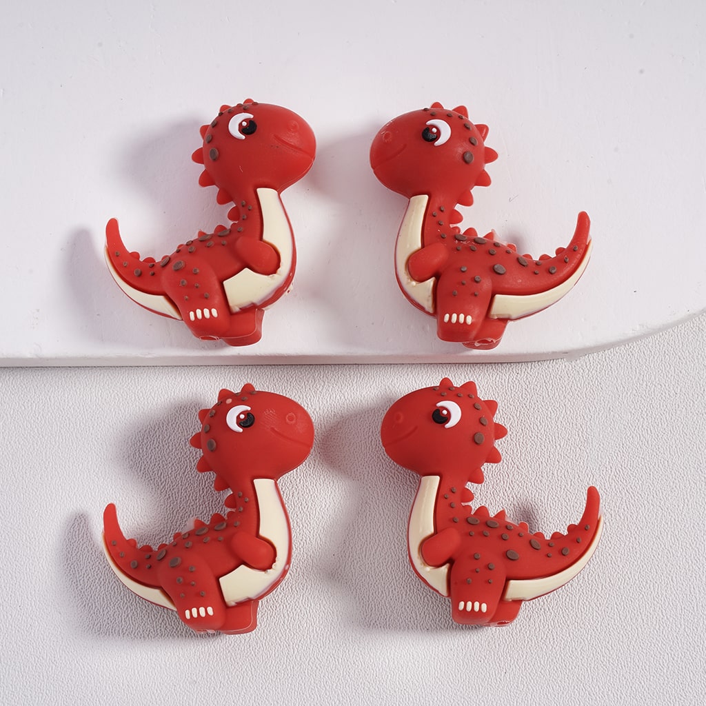 3D Little Cute Dinosaur Design Silicone Focal Beads, Random Mix