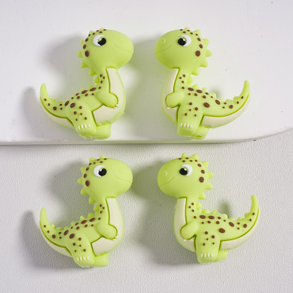 3D Little Cute Dinosaur Design Silicone Focal Beads, Random Mix