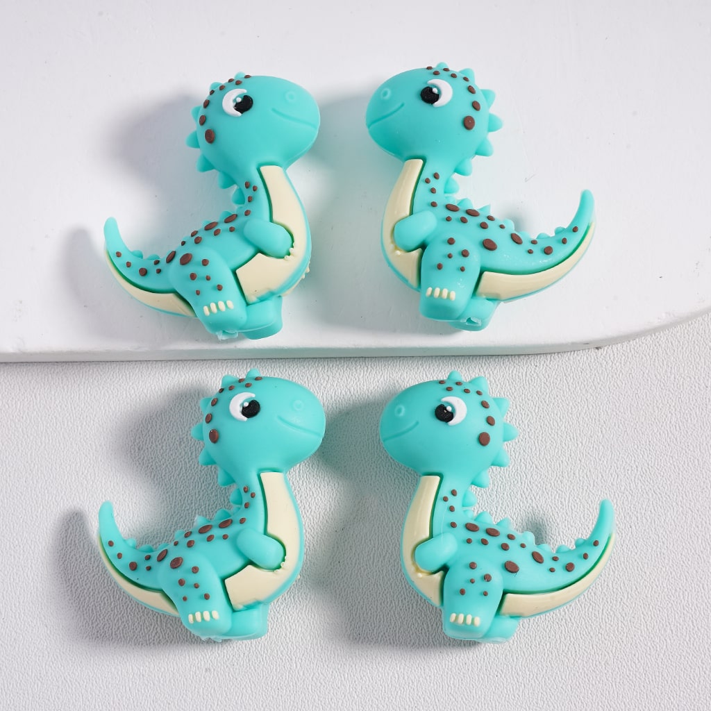3D Little Cute Dinosaur Design Silicone Focal Beads, Random Mix