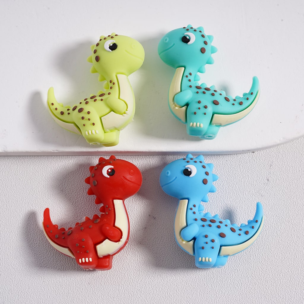 3D Little Cute Dinosaur Design Silicone Focal Beads, Random Mix