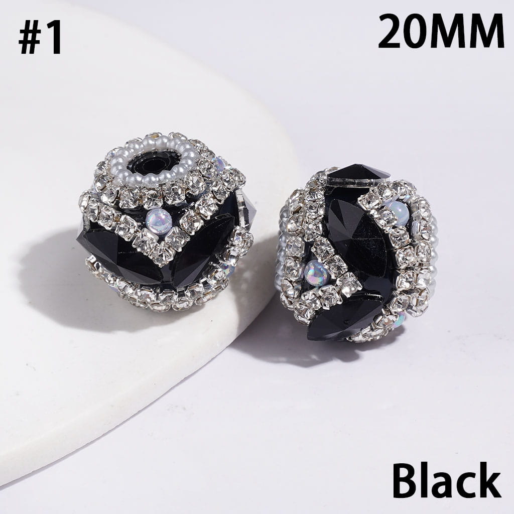 Handmade Acrylic Beads w Leaf Shaped Rhinestones & UV Coated Half-Shell Pearls, Clear Rhinestone & White Pearl Chains, 20MM, Multi-Color