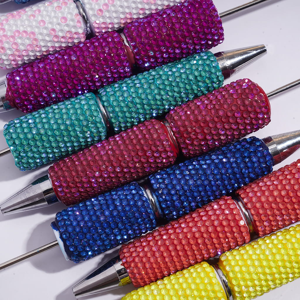 Beadable Clay Pens with Sparkling Rhinestones in UV Coating Process Covered the Entire Pens, Multi-Color (Please Read the Description)